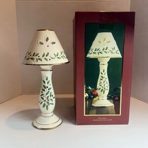Lenox Ivory Holly Berries Collection Holiday Candlestick Lamp Shade Tea Light